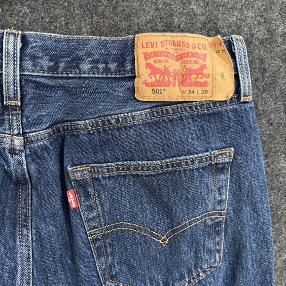 Levis 501 Jeans Men's 34x29 Blue Button Fly Straight Leg Denim Pants Casual - Picture 7 of 15